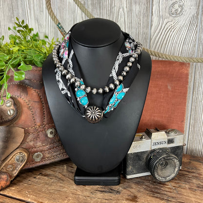 Western Scarf Necklace – Black & Turquoise