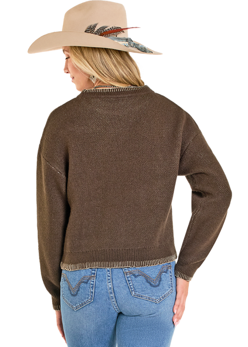 Cowboy Take Me Away Sweater - Dark Brown - Western