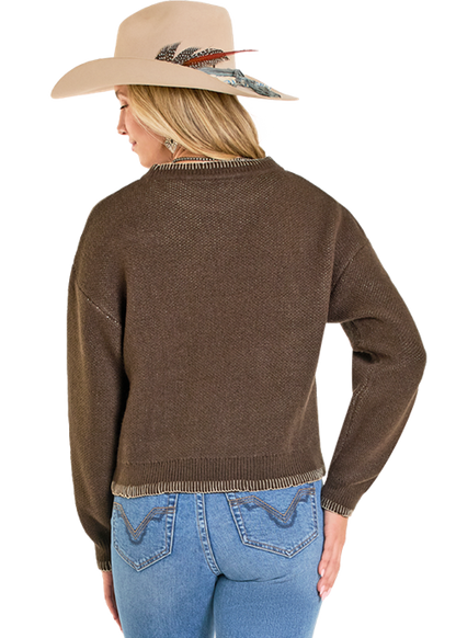 Cowboy Take Me Away Sweater - Dark Brown - Western