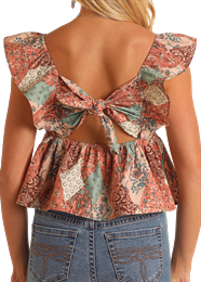 Patchwork Print Flutter Top