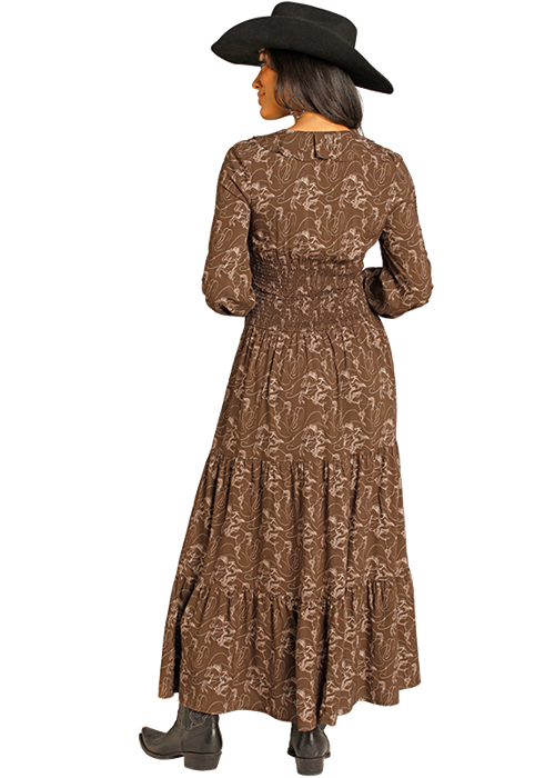 Cowgirl Rider Tiered Western Dress – Brown