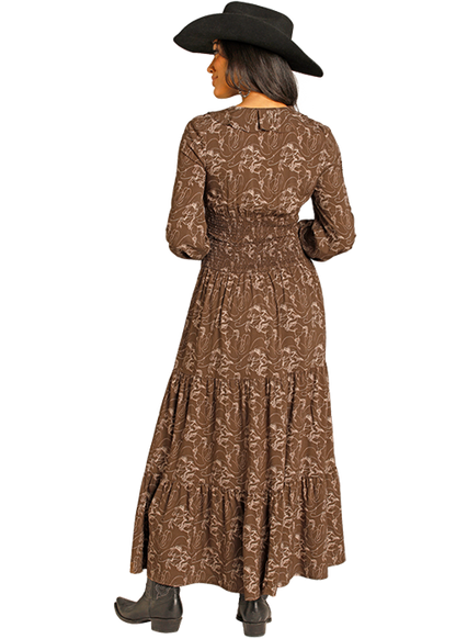 Cowgirl Rider Tiered Western Dress – Brown