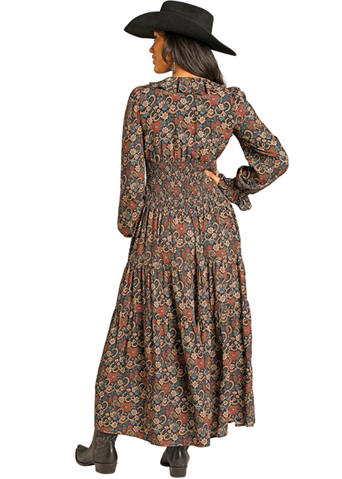 Navy Floral Horseshoe Western Dress