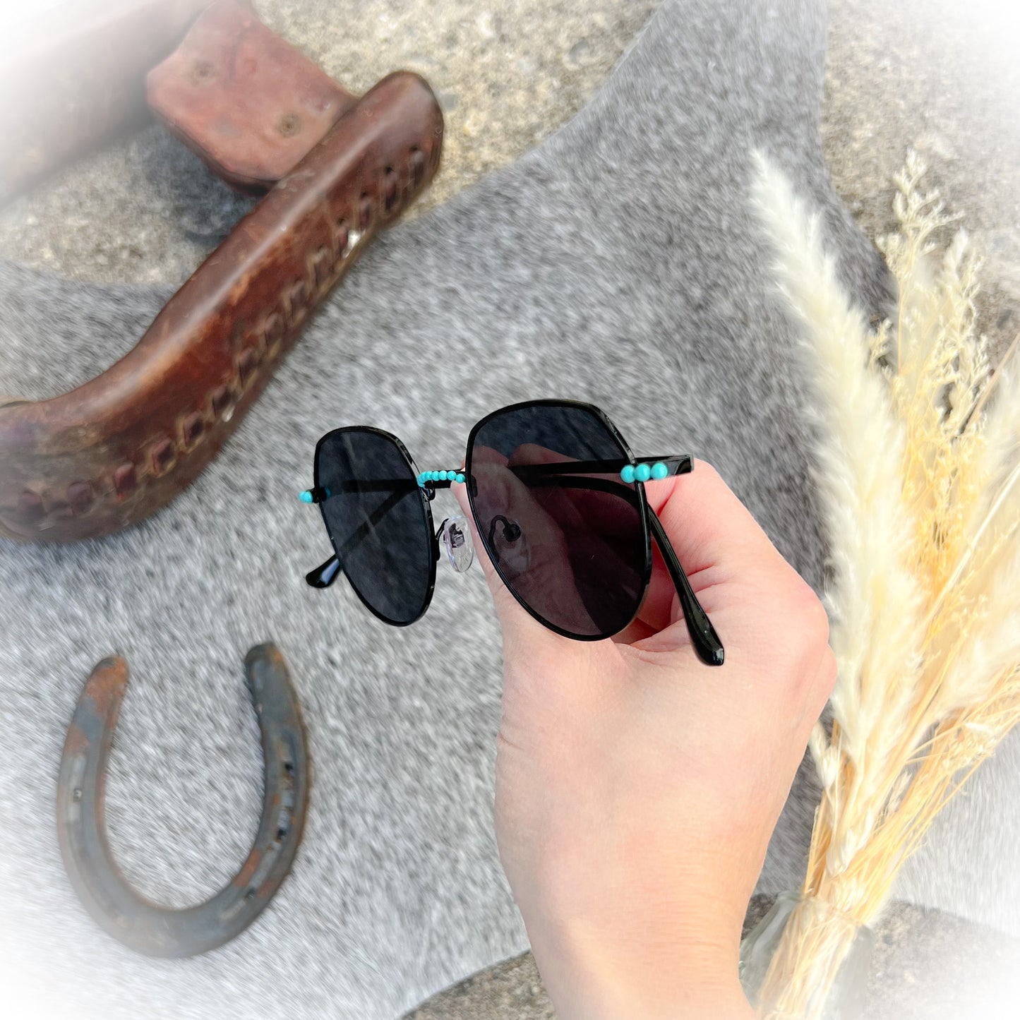 Outlaw Octagon Western Boho Turquoise Stone Sunglasses