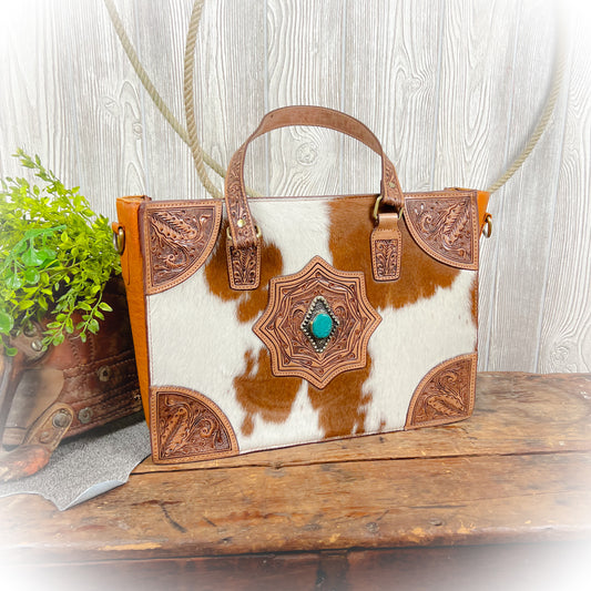 Desert Jewel Tooled Leather & Cowhide Concealed Carry Purse