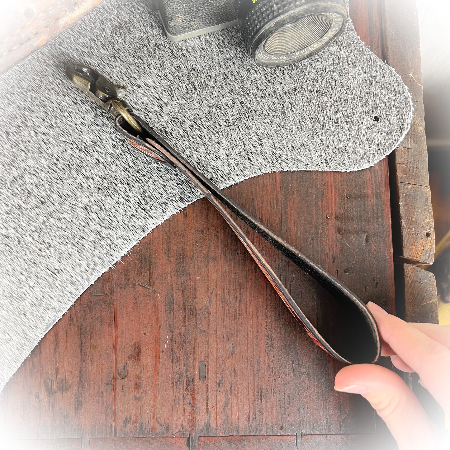 Dusty Trail Tooled Leather Keychain - Red & Black