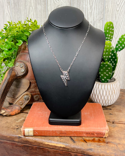 Checkered Lightning Bolt Necklace