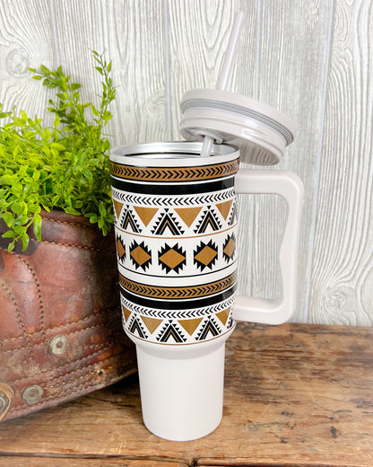 South Western Aztec Print Tumbler 40oz - Grey