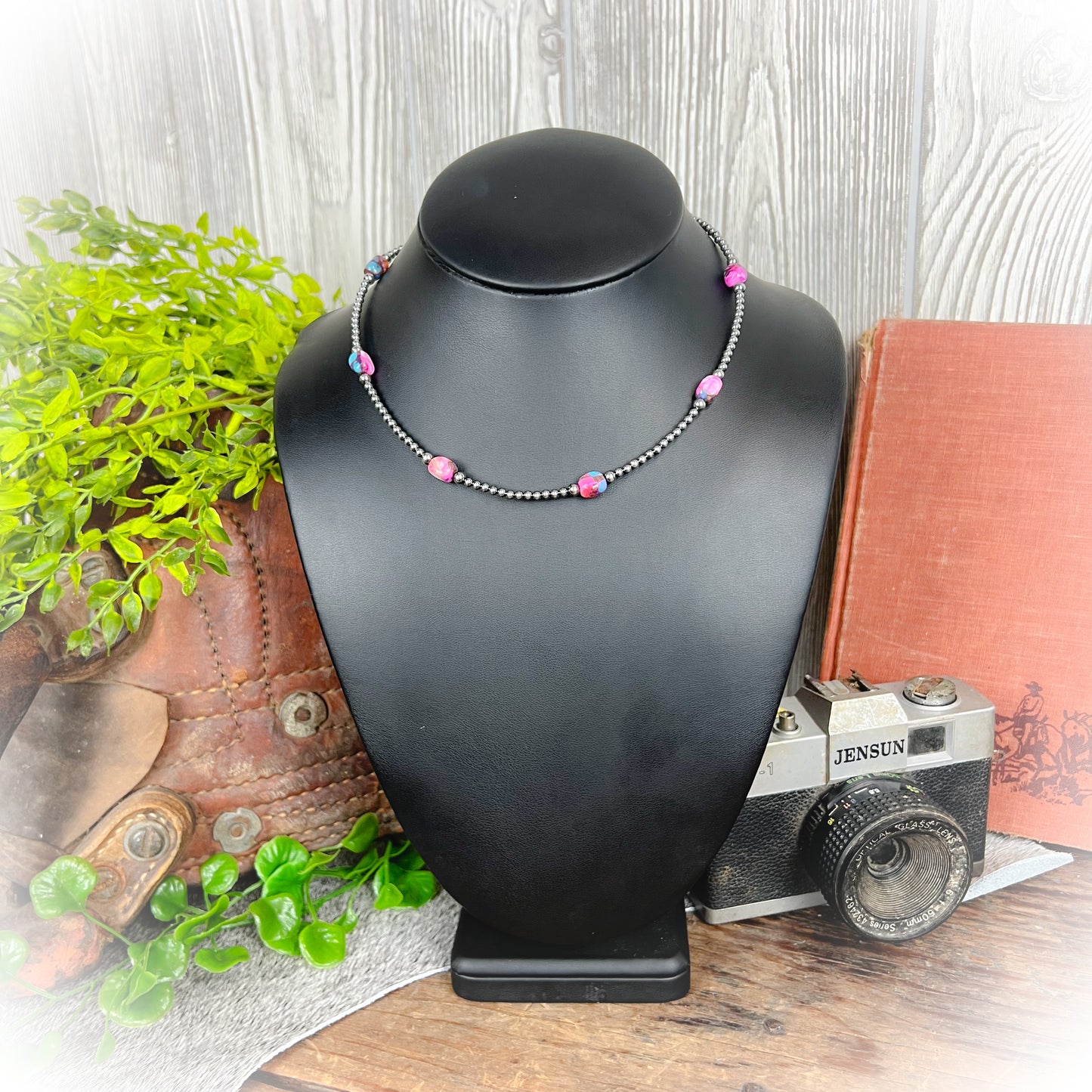 Tillie Pink Dyed Turquoise & Sterling Silver Pearl Choker Necklace