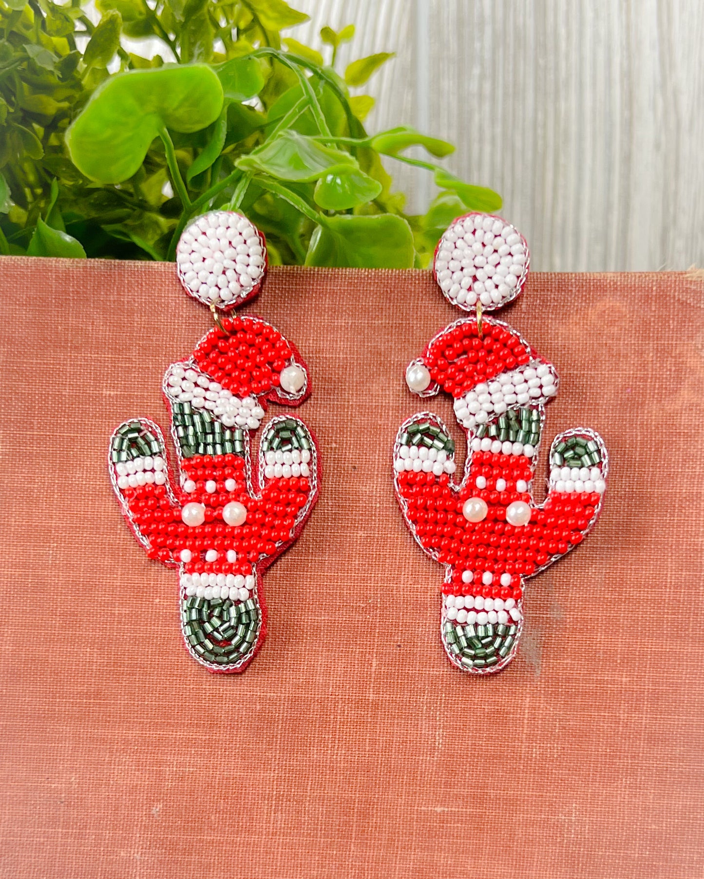 Santa Cactus Christmas Earrings