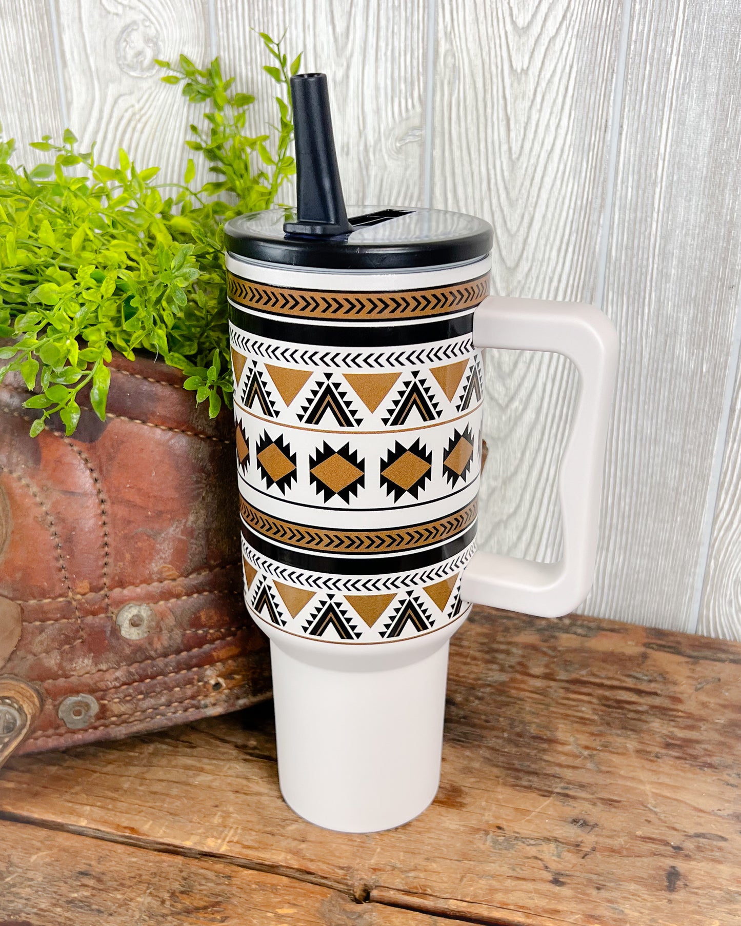 South Western Aztec Print Tumbler 40oz - Grey