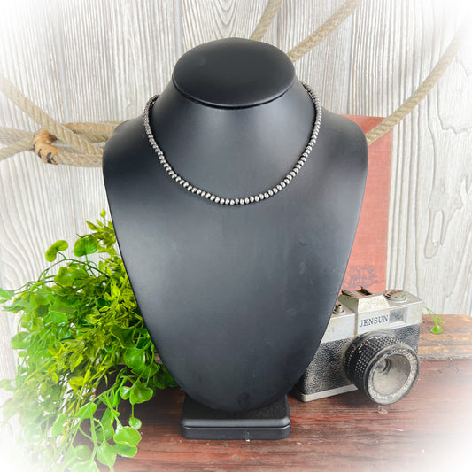 Rebel Cowgirl Navajo Style Pearl Necklace - 4mm - 16" - Silver