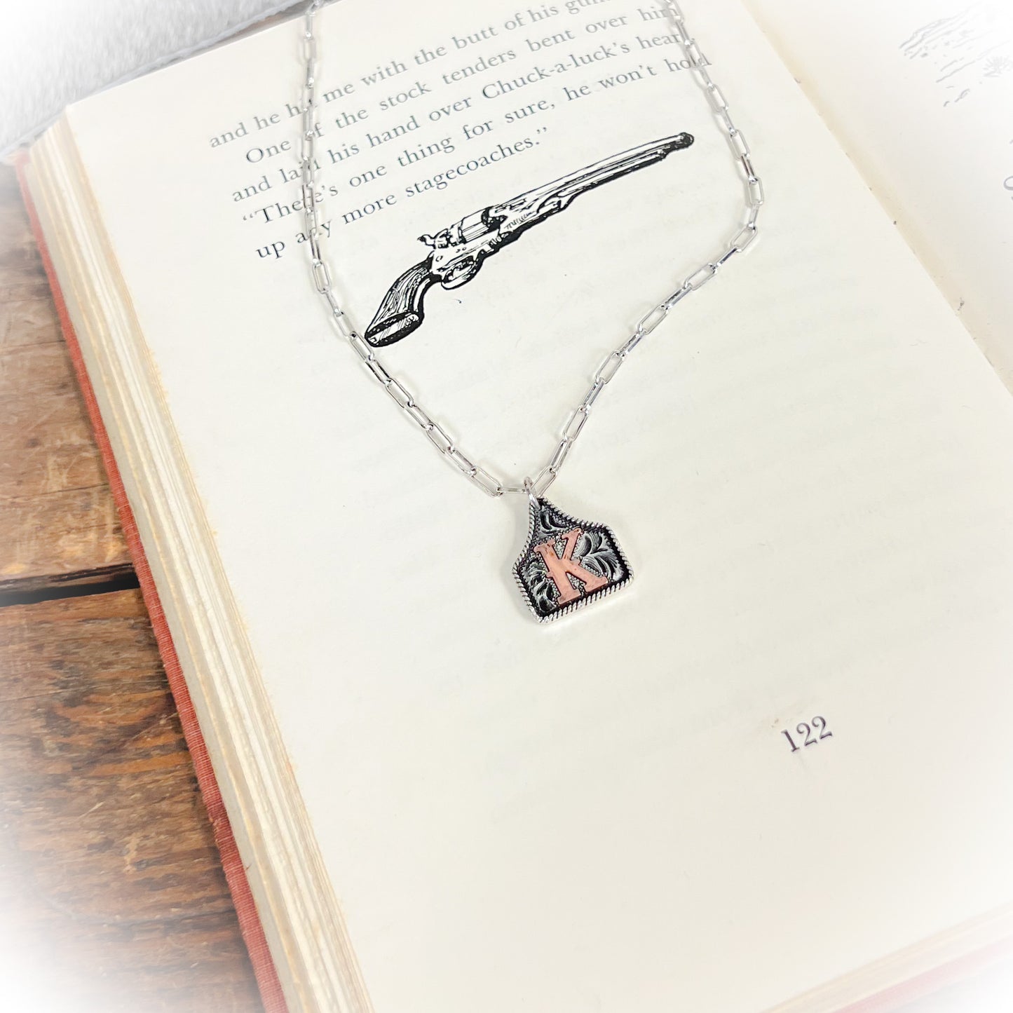 Small Western Cow-Tag Initial Necklace - Silver & Copper