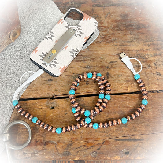 Bronze & Turquoise Western Boho Beaded Phone Charger