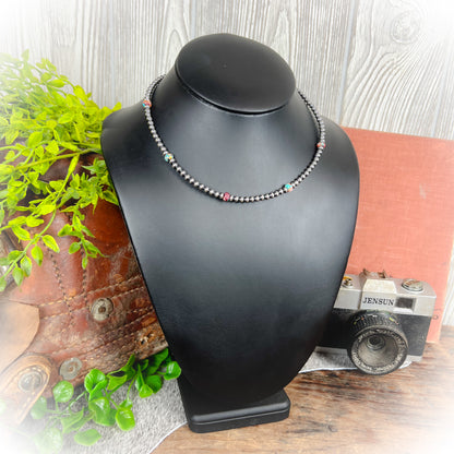 Maisie - Mohave Turquoise & Sterling Silver Pearl Choker Necklace