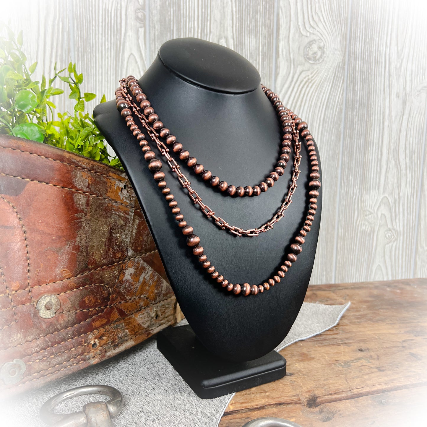 Crazy Sorrel Western Layered Necklace – Bronze | Western Navajo-Style Pearl Necklace