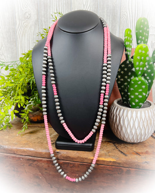 Navajo Pearl & Pink Long Beaded Necklace