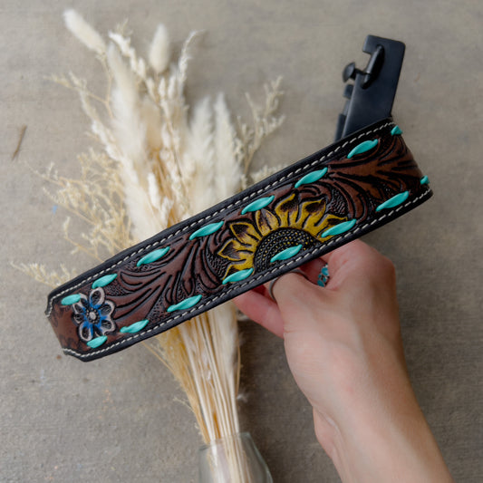 Sunflower Leather Dog Collar