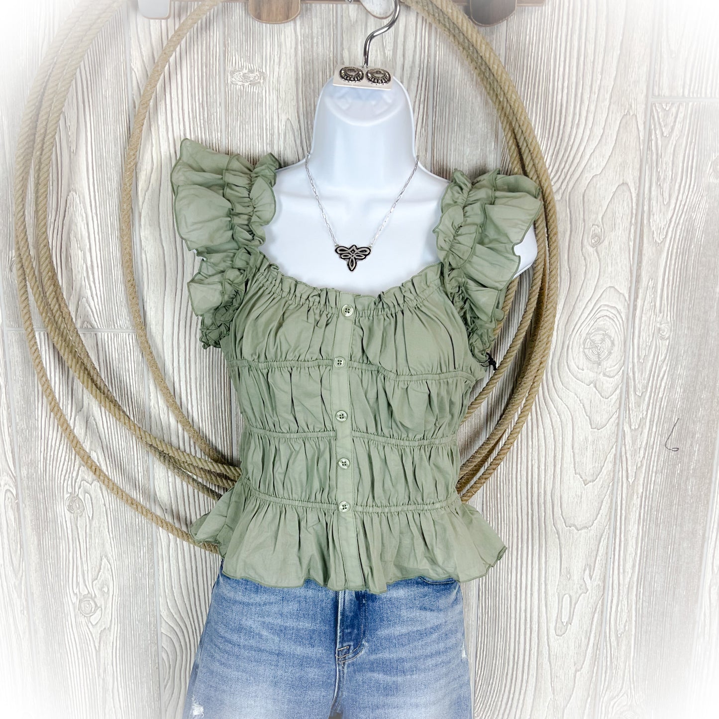Jade Western Flutter Sleeve Top - 100% Cotton