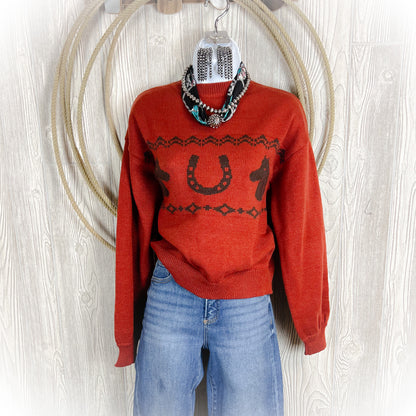 Giddy Up Horse Sweater - Burnt Orange - Western Sweater