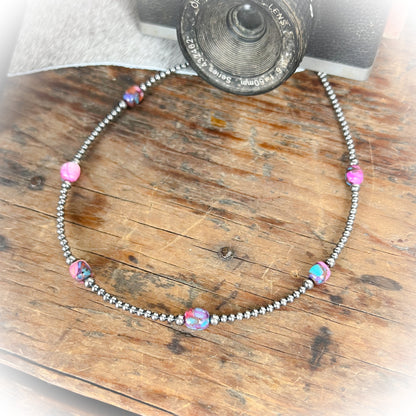 Tillie Pink Dyed Turquoise & Sterling Silver Pearl Choker Necklace