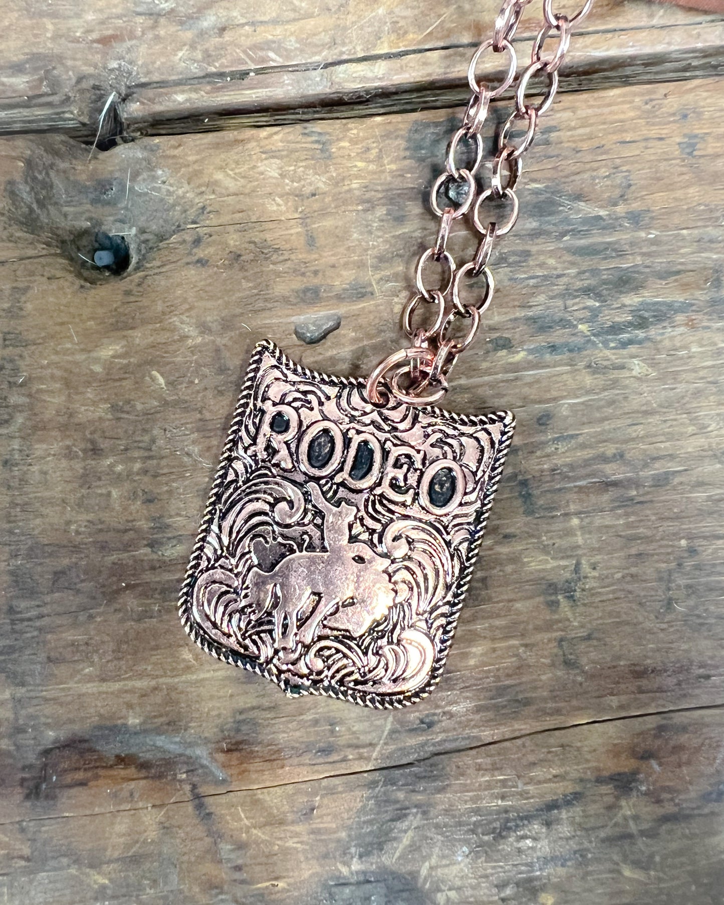 Western Rodeo Pendant Necklace - Bronze