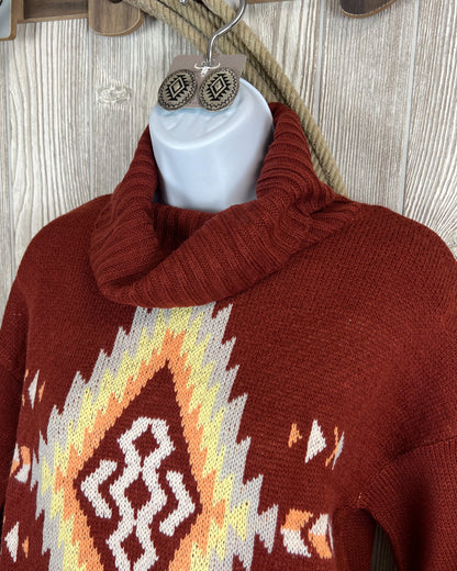 Aztec Turtleneck Sweater - Wine