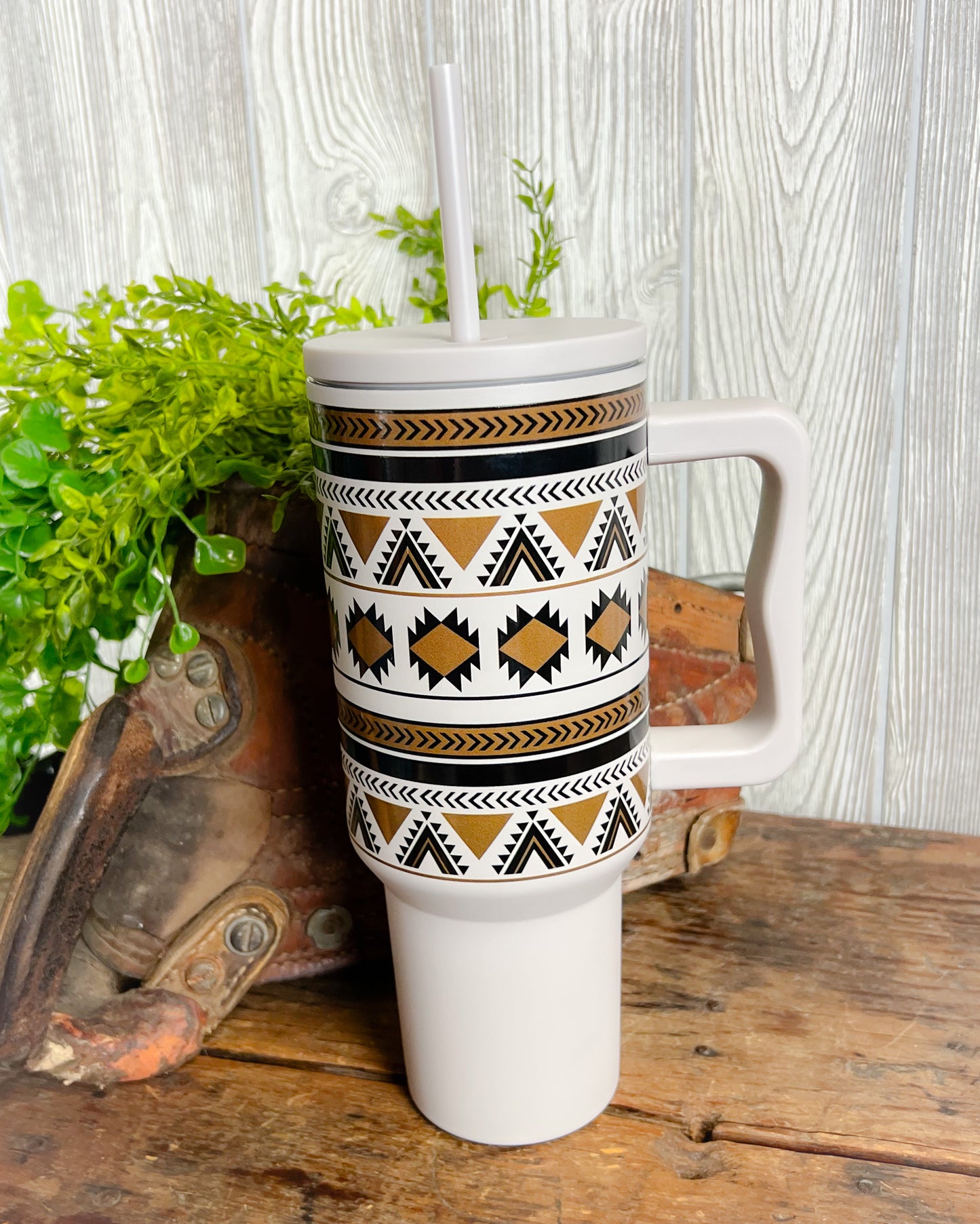 South Western Aztec Print Tumbler 40oz - Grey