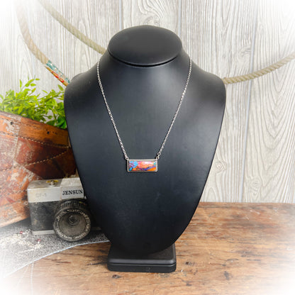 Winona - Pink Dahlia Spiny Turquoise Bar Necklace