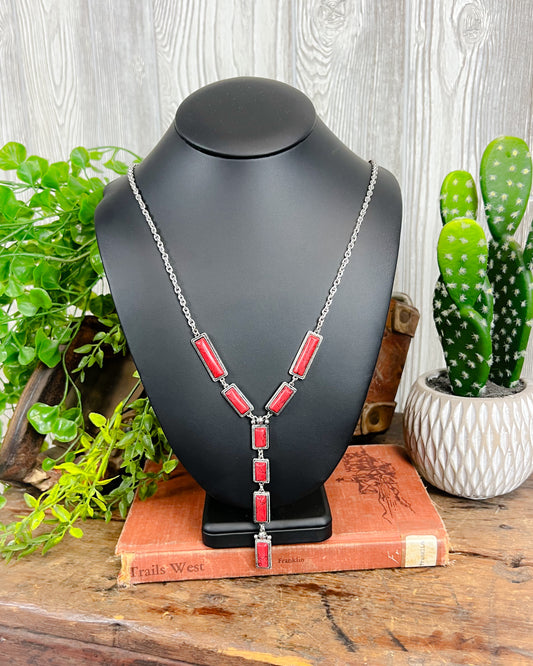 Jolene Lariat Necklace - Turquoise - Red