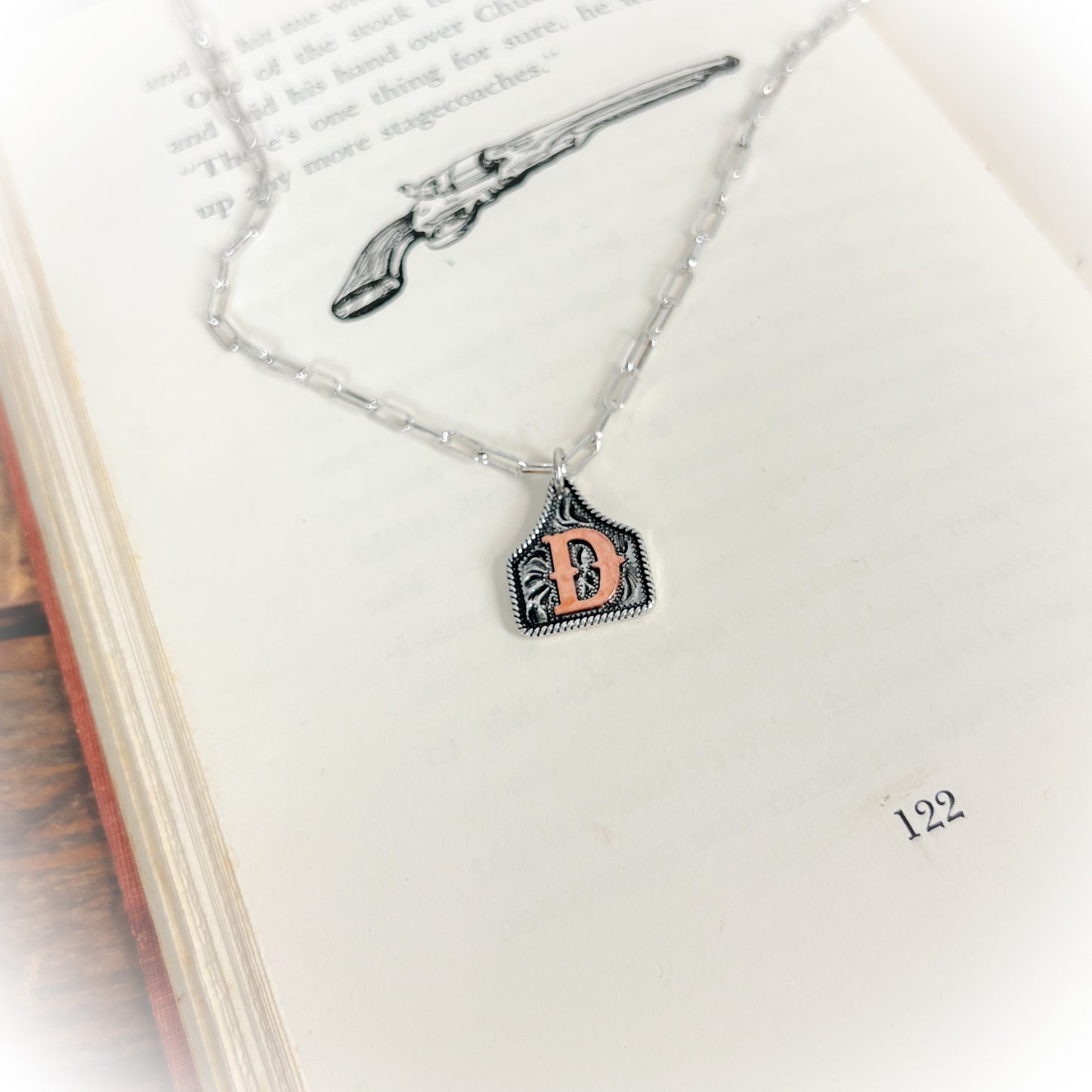 Small Western Cow-Tag Initial Necklace - Silver & Copper