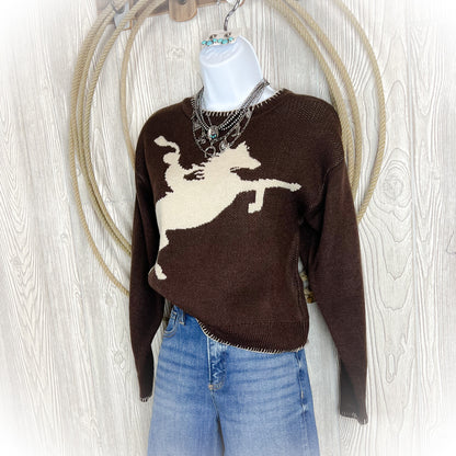 Cowboy Take Me Away Sweater - Dark Brown - Western