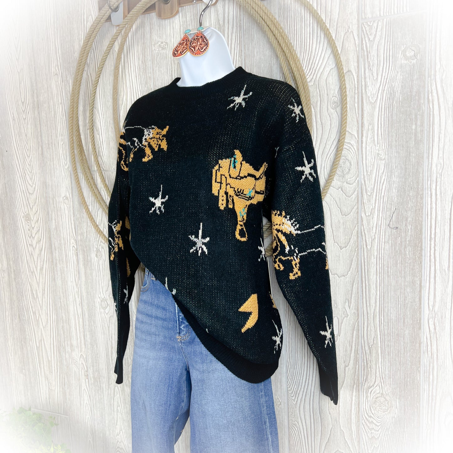 Saddle Up Western Chic Sweater - Black