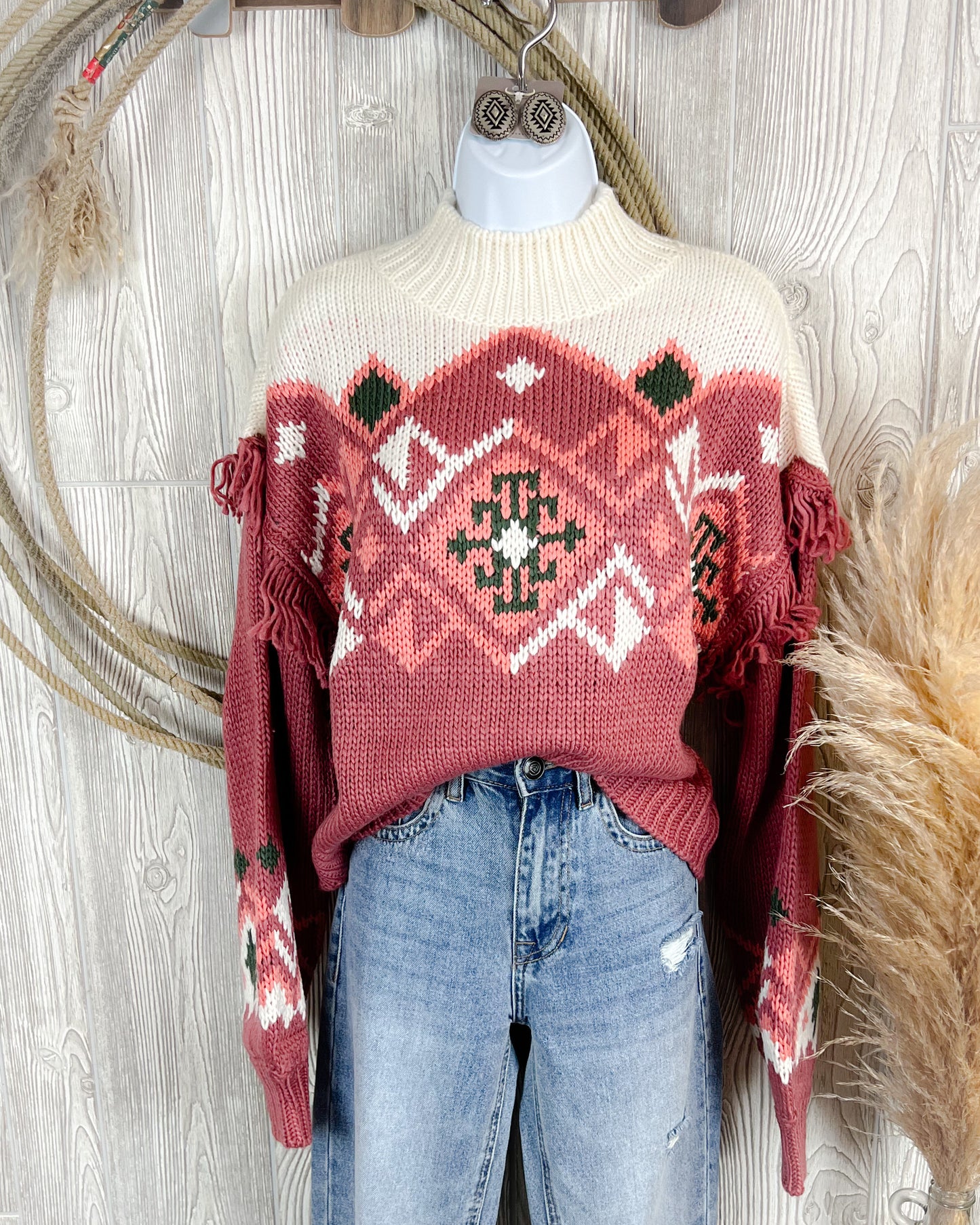 Aztec Border Sweater - Rose