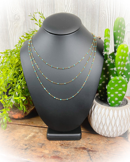 Dainty Western Turquoise Layered Necklace - Gold