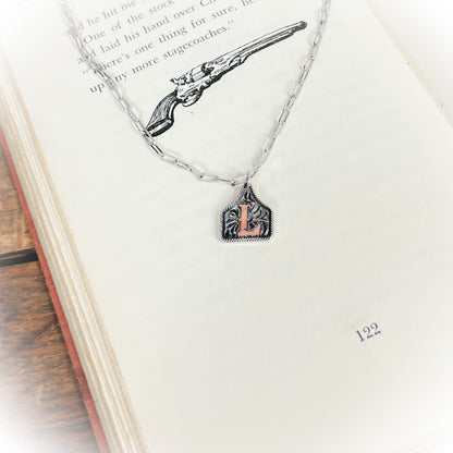 Small Western Cow-Tag Initial Necklace - Silver & Copper