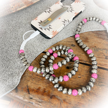 Pink & Navajo Style Pearl Beaded Western Charging Cord