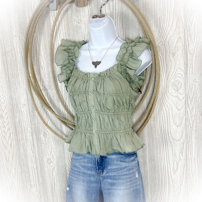 Jade Western Flutter Sleeve Top - 100% Cotton