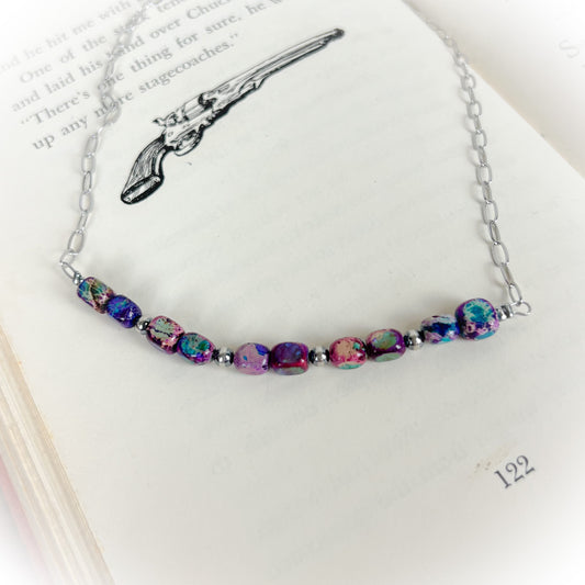 Varascite Sea Sediment & Sterling Silver Pearls Necklace