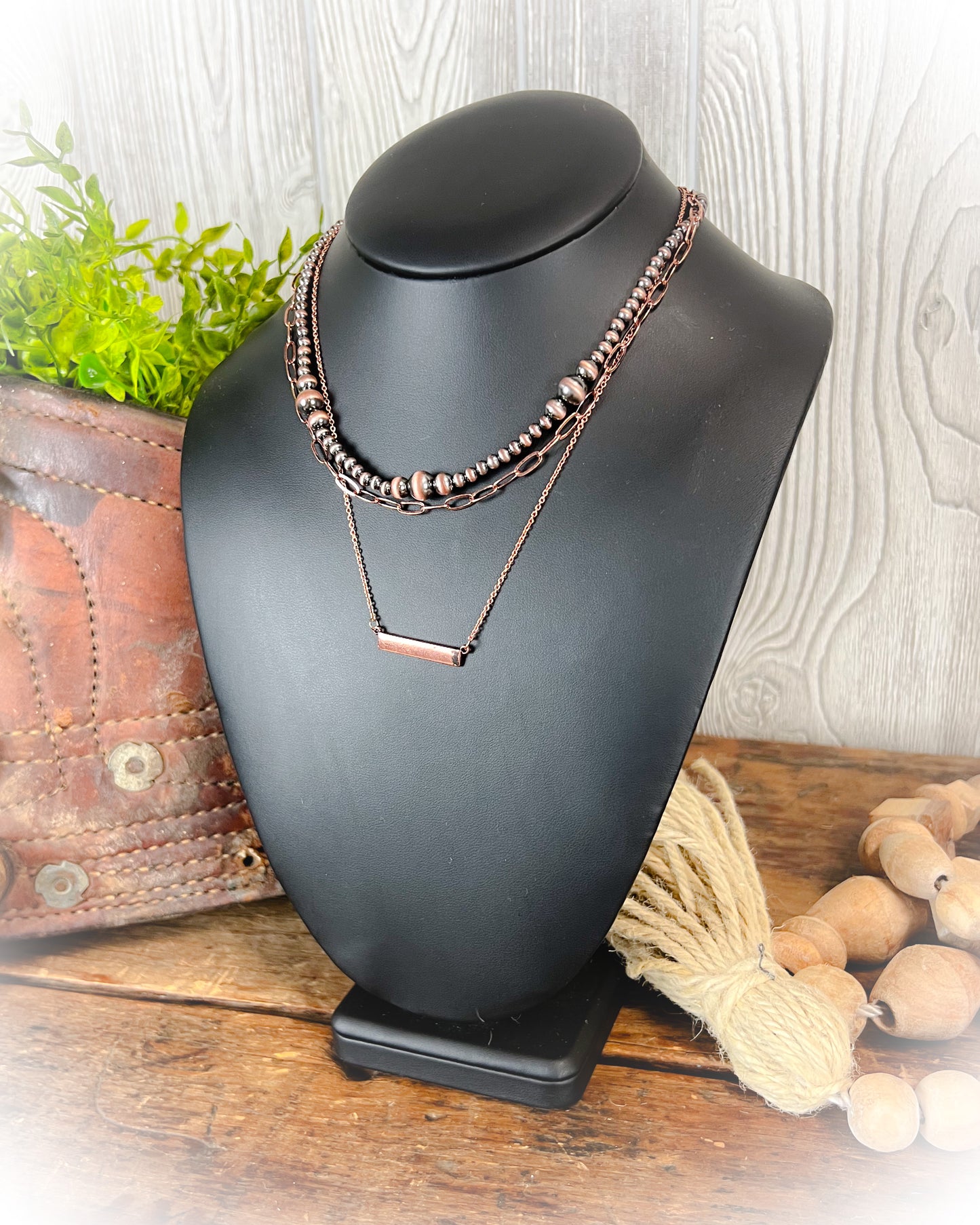 Navajo Style Pearl Layered Necklace - Bronze