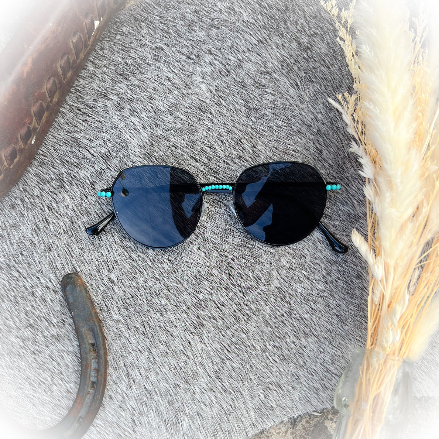 Outlaw Octagon Western Boho Turquoise Stone Sunglasses