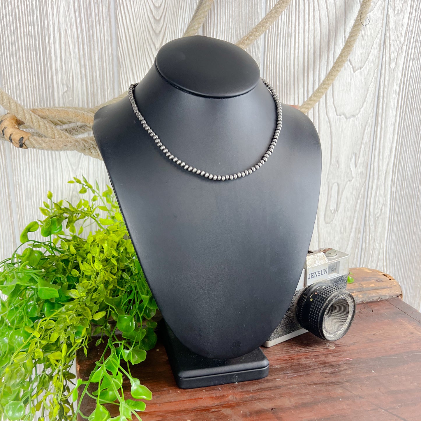 Rebel Cowgirl Navajo Style Pearl Necklace - 4mm - 16" - Silver