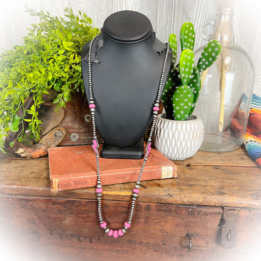 Statement Bolt Necklace - Hot Pink