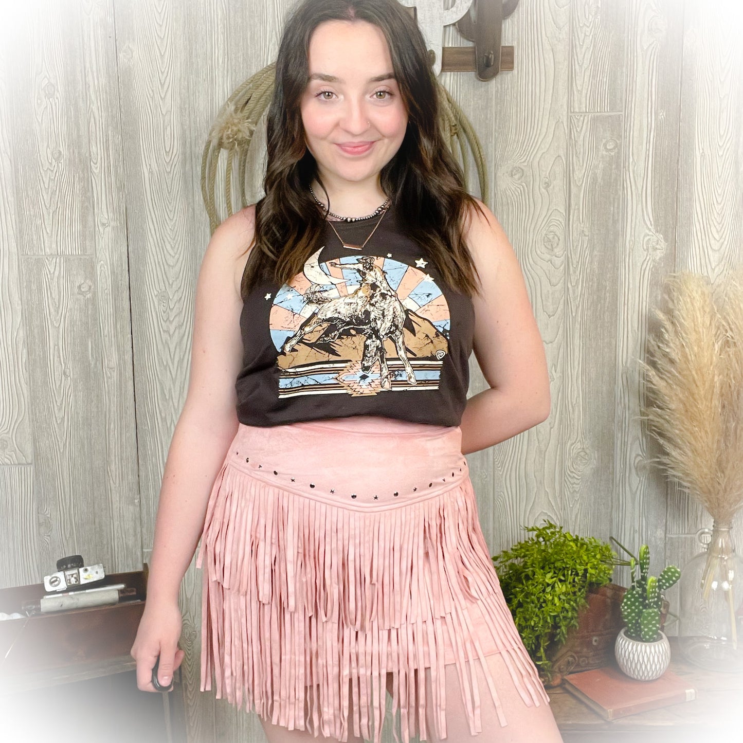 Microsuede Fringe Skirt