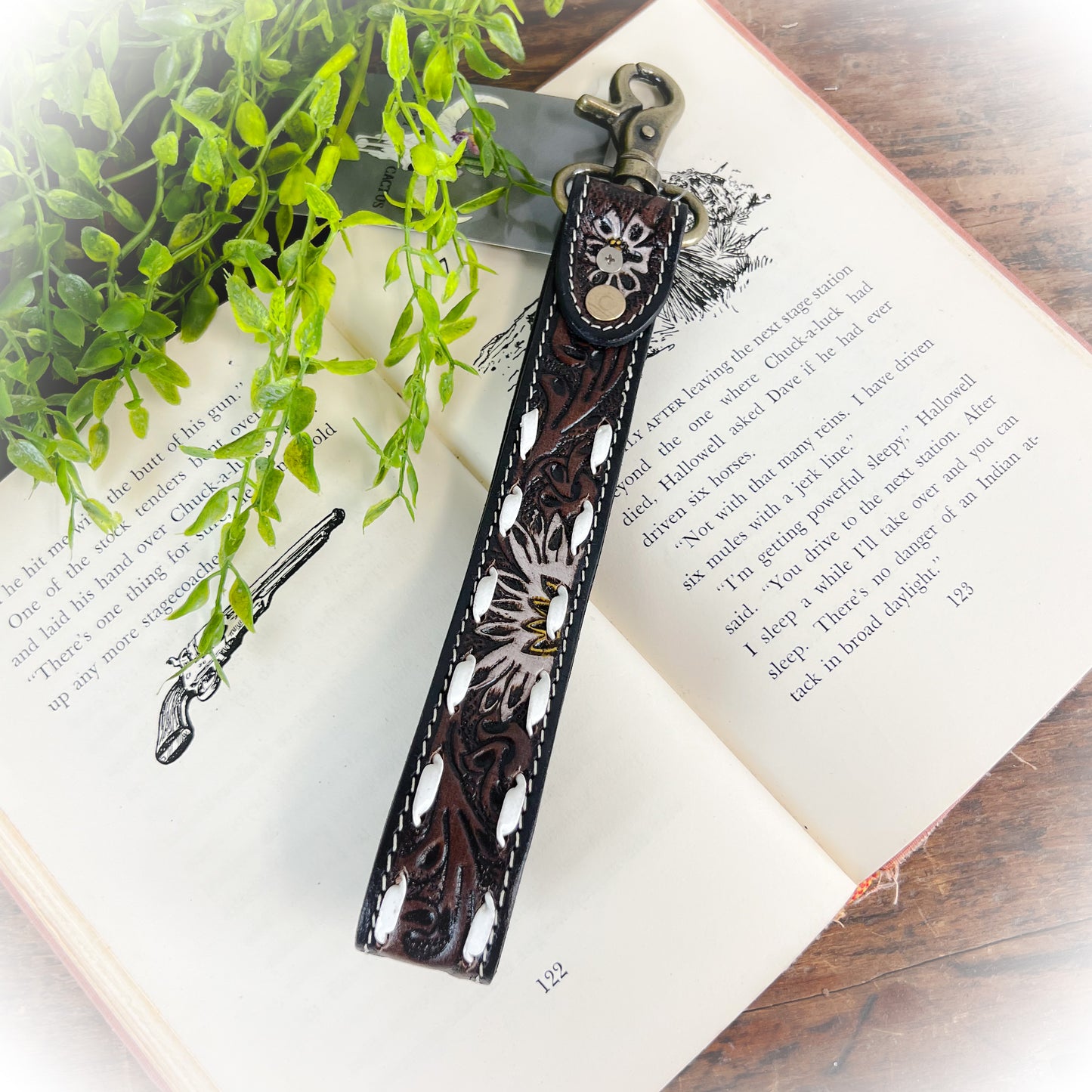 Western Daisy Tooled Leather Keychain