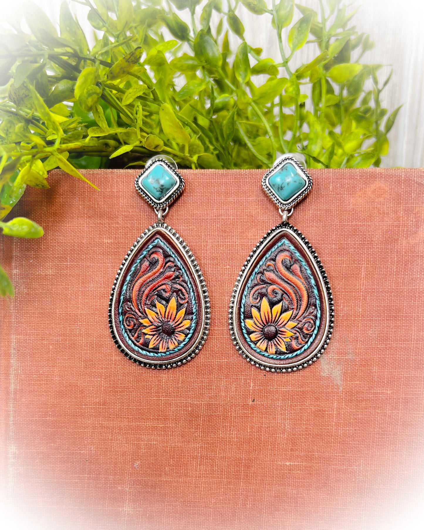 Western Paisley Sunflower Earrings