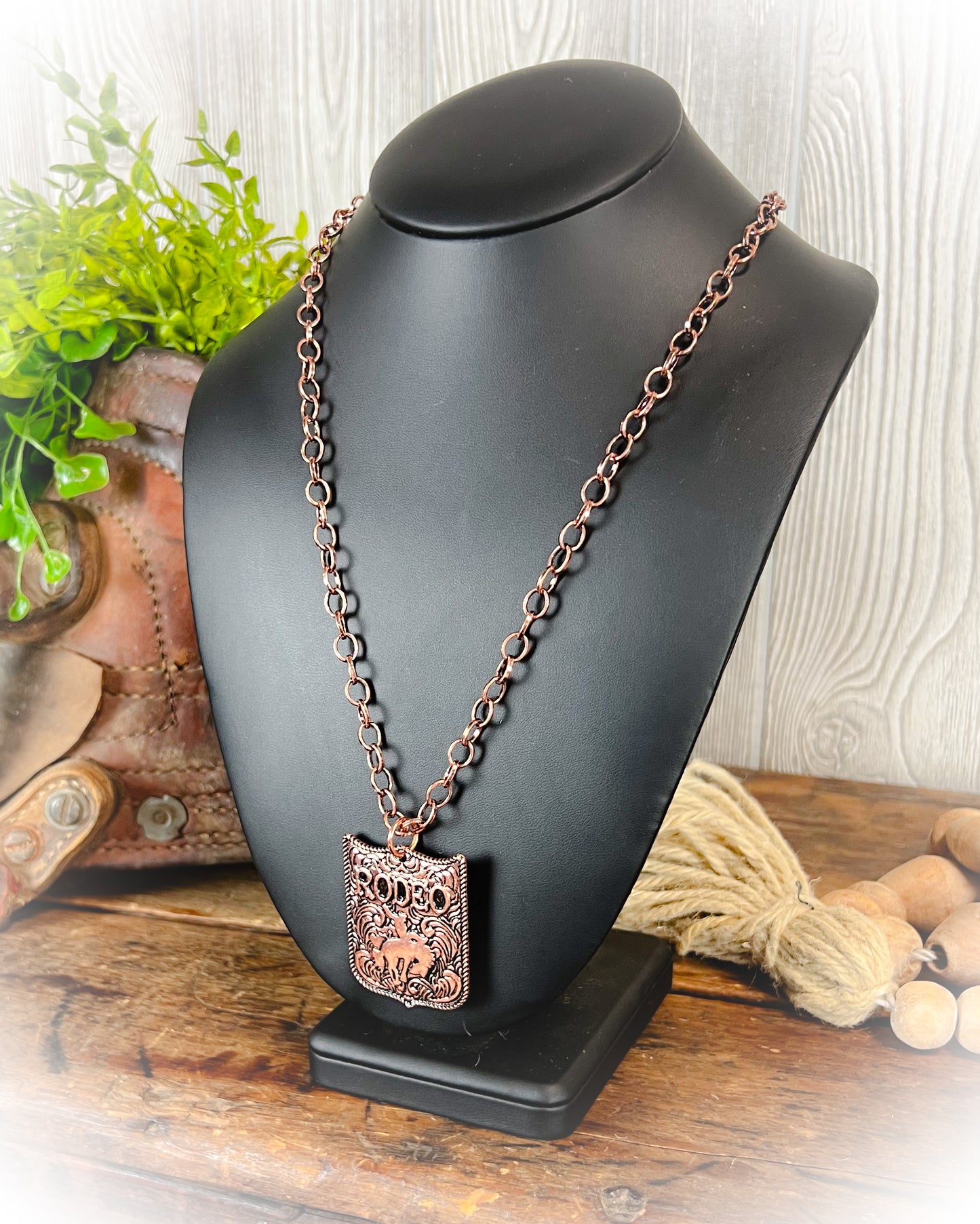 Western Rodeo Pendant Necklace - Bronze