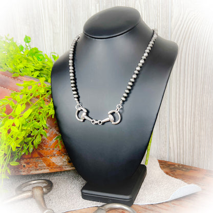 Western Broken Horse Bit Necklace - Silver