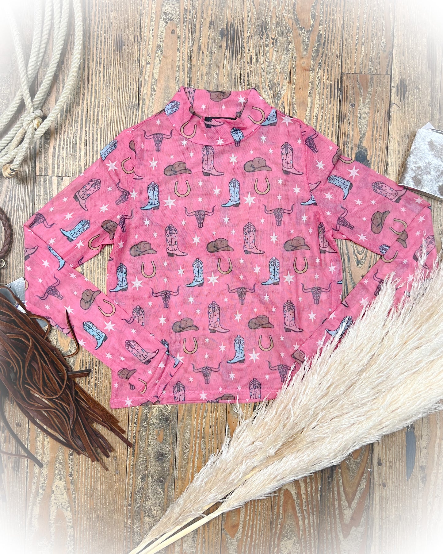 Quirky Western Mesh Top - Pink