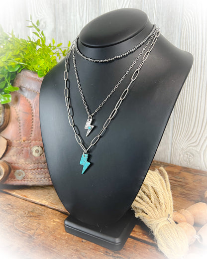 Lightning Bolt Layered Necklace - Turquoise